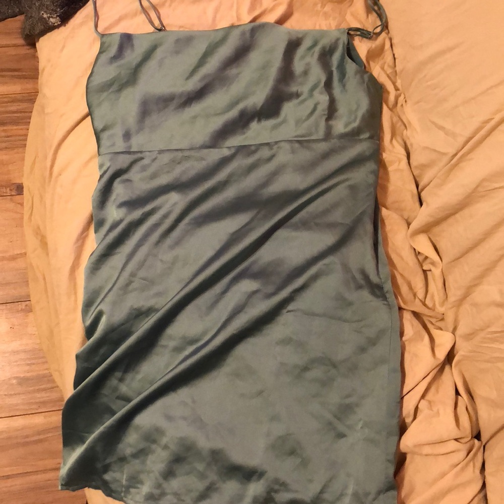 Green short dress.